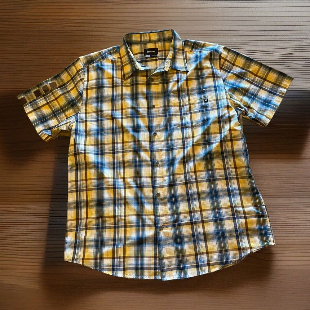 Marmot Shirt Men's Sz‎ XL Plaid Multicolor Short Sleeve Button Up Pocket